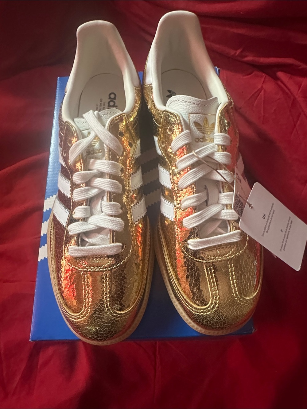 Adidas Samba Metallic Gold Low-Top Sneakers with White Stripes BRAND NEW! - Picture 1 of 6